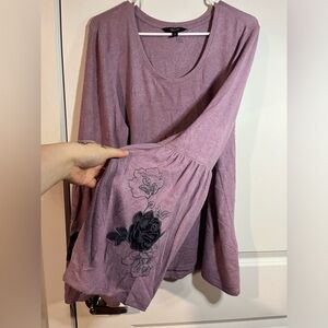 Simply Vera Vera Wang Purple Bell Sleeve ScoopNeck Embroidered Rose Top Size XL
